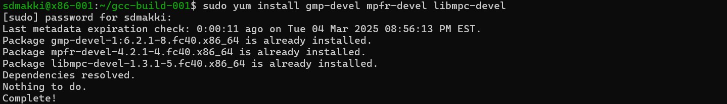 Screenshot of GCC build log